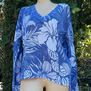 Tommy Bahama Blue and White Floral Long Sleeve Top